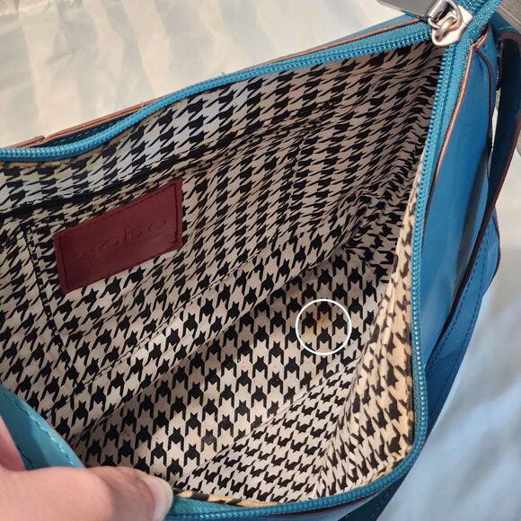 Hobo The Original Structured Glazed Leather Shoulder Bag Teal Blue Medium Purse - Picture 5 of 11